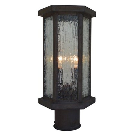 Arroyo Craftsman 7" Lyon Post Mount, Mission Brown, Rain Mist Glass LYP-7RM-MB